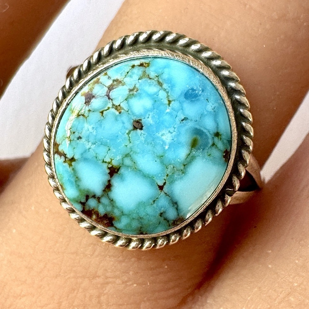 Navajo Turquoise Ring Sz‎ 7 Sterling Oval Native American Handmade Henio